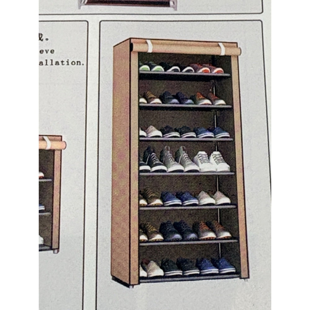 6 Tier Shoe Rack Organizer Gray Fabric Metal Frame Portable Storage Closet